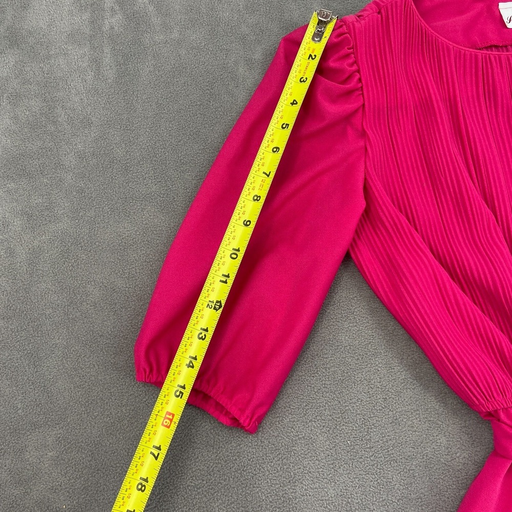 Sally‎ Petite Fit & Flare Dress Womens Pink Pleated Puff Sleeve Tie Waist Party - Picture 8 of 9